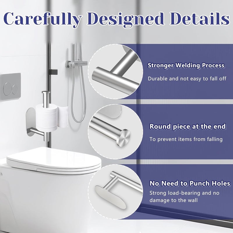 Jamestry Toilet Paper Holder, Stainless Steel & No Drilling Toilet Paper Holder Wall Mount, Waterproof Self Adhesive Toilet Paper Holders for Bathroom, Kitchen, Washroom（Sliver） - Image 3